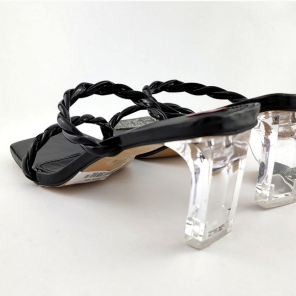 London Rag Black Inamorata Braided Cord Clear Heeled Sandals Square Toe Size 10 - Picture 5 of 12